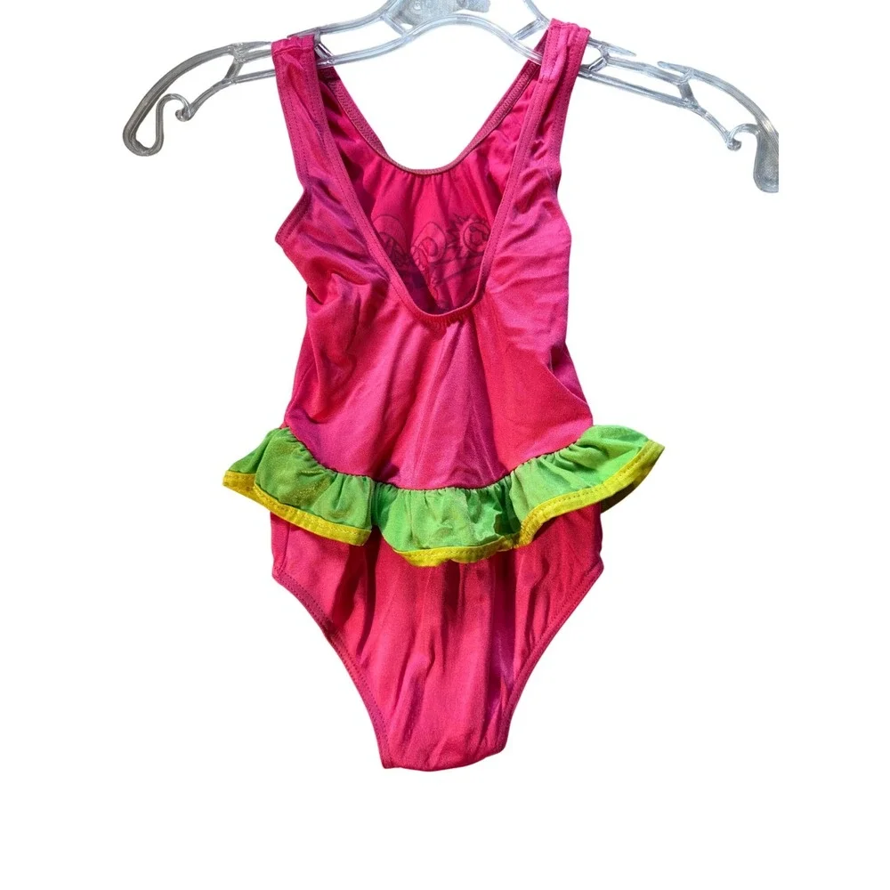 Vintage Y2K‎ Beach Bunny Pink Ruffle One Piece Swimsuit Kids Size Large 6-6X